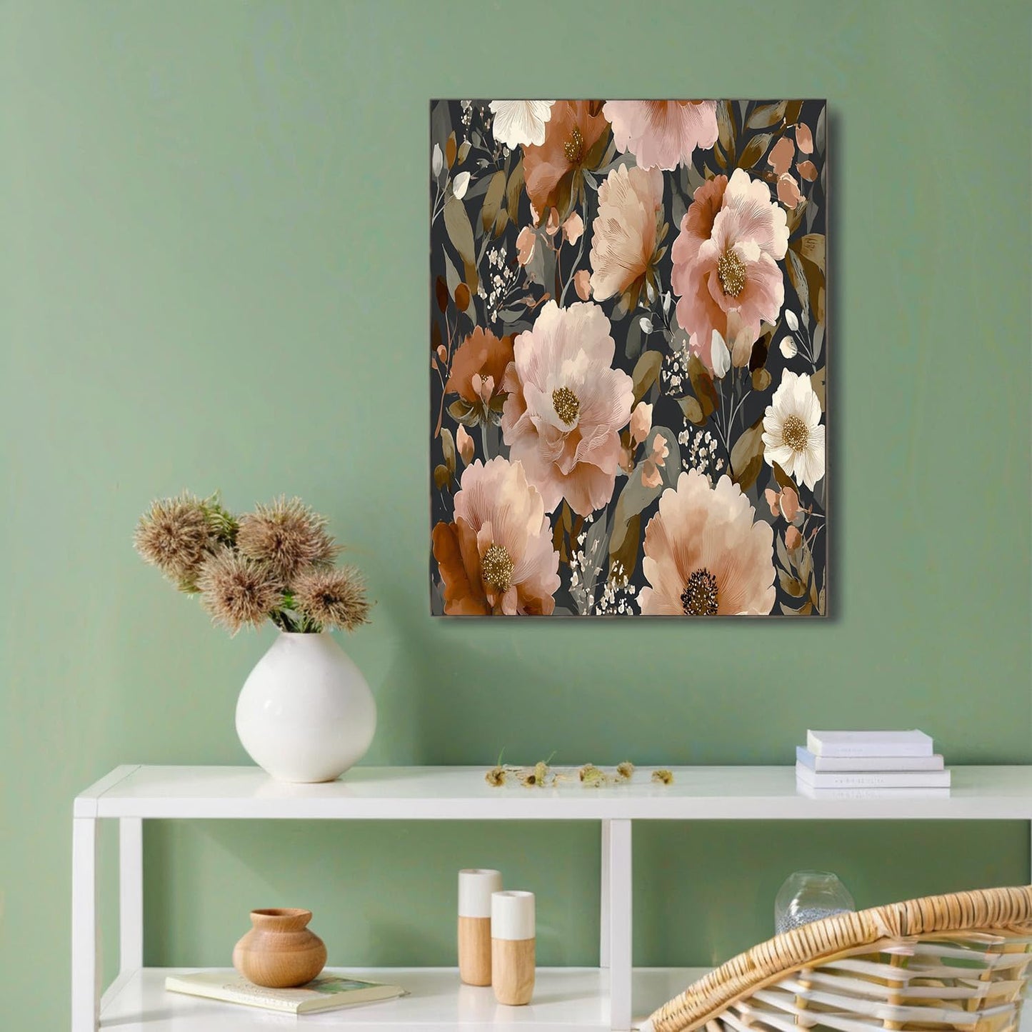 GDJSMIN Watercolor Floral Pattern Wall Art, Elegant Peony Flower Aesthetic Poster for Reading Room Living Room Decor 24 x 36 inch Unframed