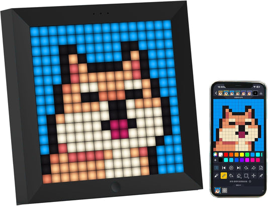Divoom Pixoo - Pixel Art Digital Picture Frame with 16x16 LED Display APP Control - Cool Animation Frame Wall/Desk Mount for Gaming Room & Bedside Table -Black