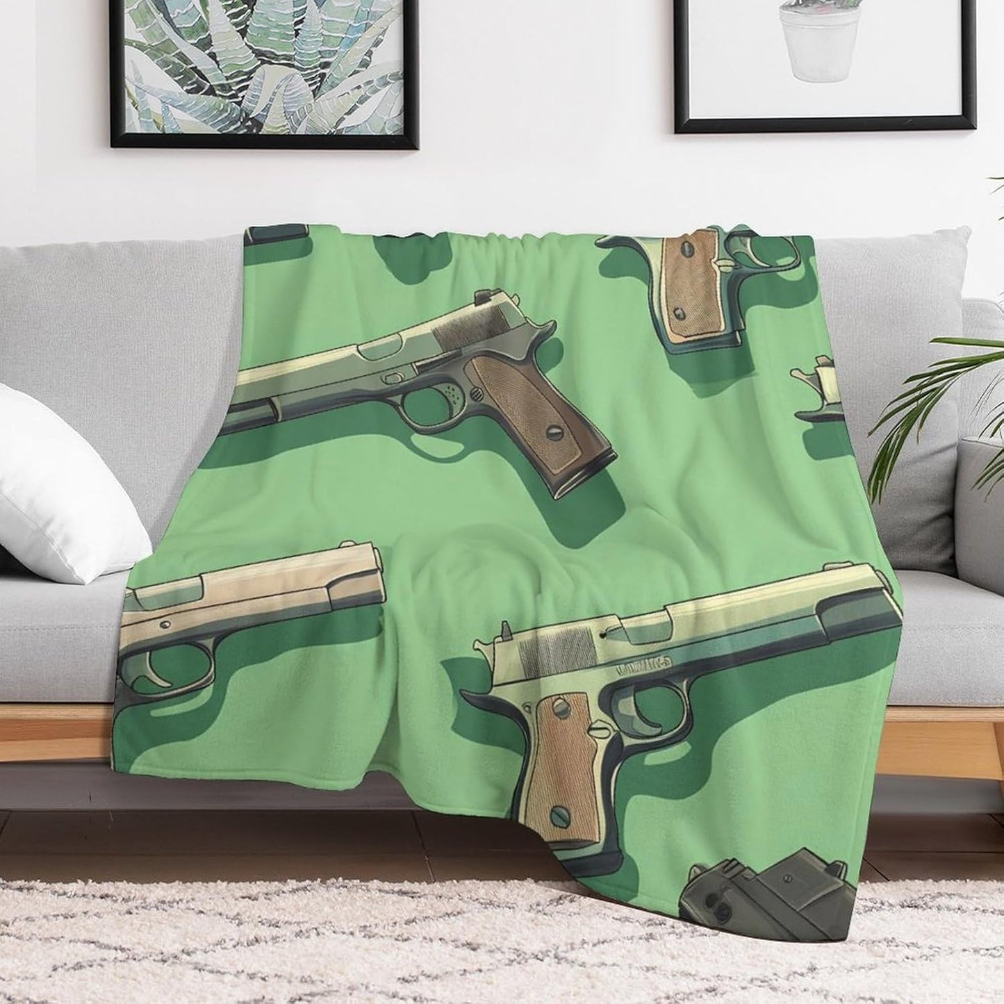 Guns Print Throw Blanket for Couch Bed Plush Cozy Fuzzy Flannel Blanket for All Season 40"x50"