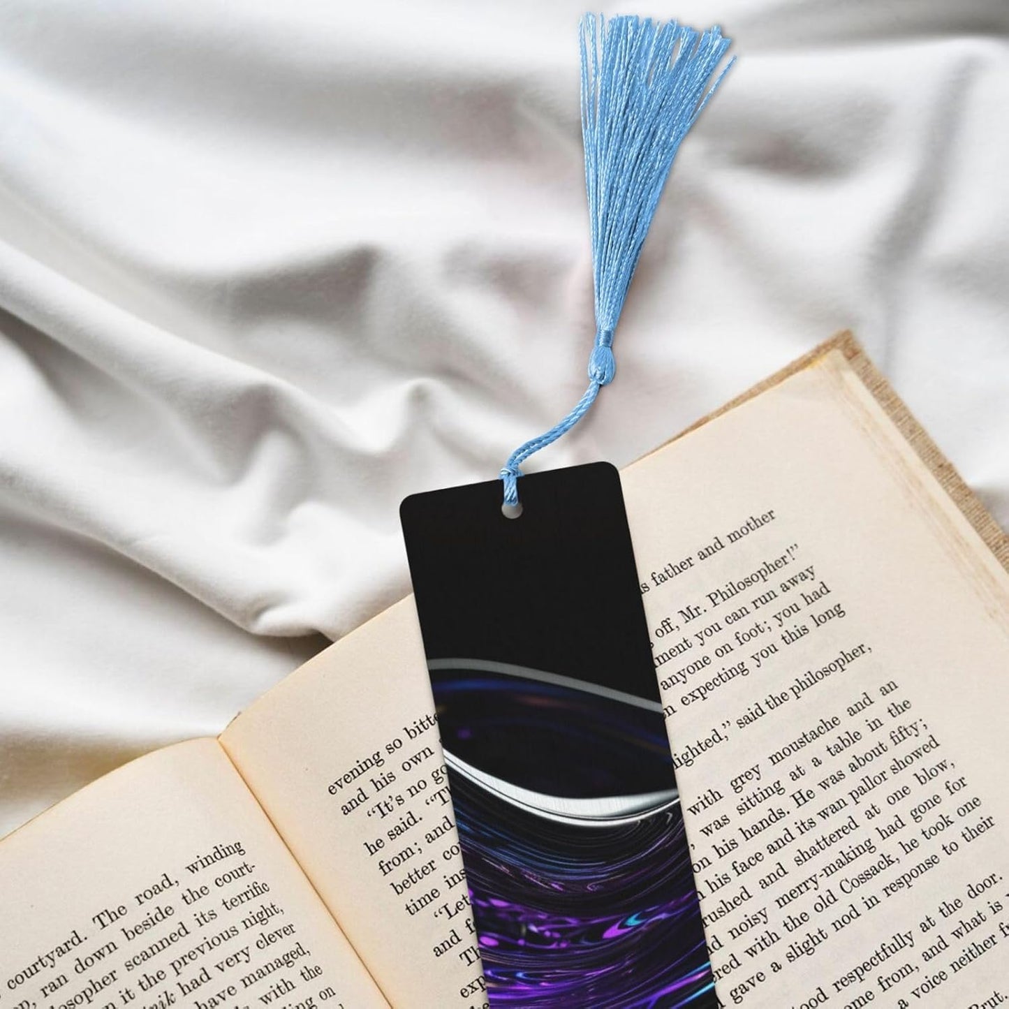 Purple Glass Bookmarks Gifts for Women Men, Wooden Bookmarks for Book Lovers, Vintage Book Marks Ornaments with Tassel, Unique Personalized Reading Page Markers Sky Blue