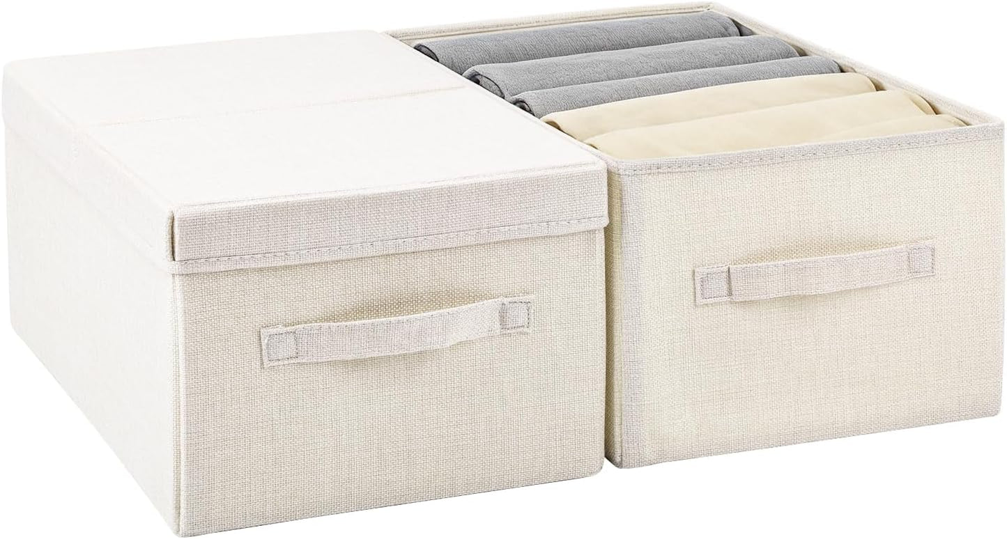Large Fabric Storage Bins with Lid,Foldable Closet Organizers and Storage Basket,2-Pack Stackable Storage Boxes for Organizing Clothes,Toys,Sheets,18"×11"×8" Beige