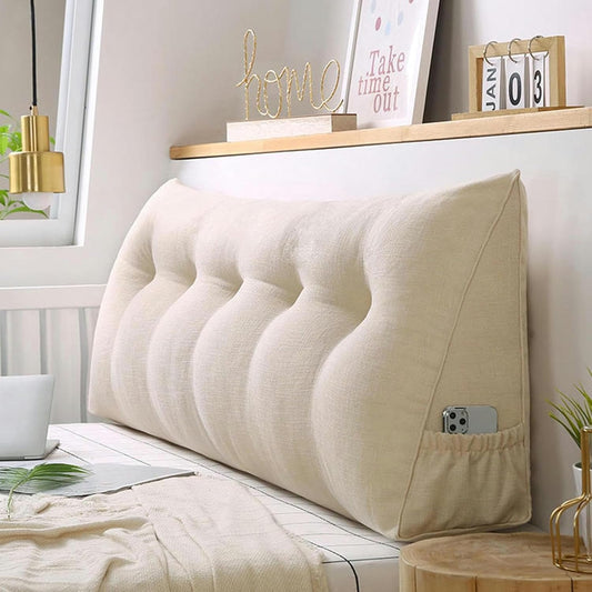 Large Triangular Headboard Pillow Wedge Reading Bed Rest Pillow Linen Cotton Bolster for Daybed Backrest Positioning Support Cushion with Removable Cover