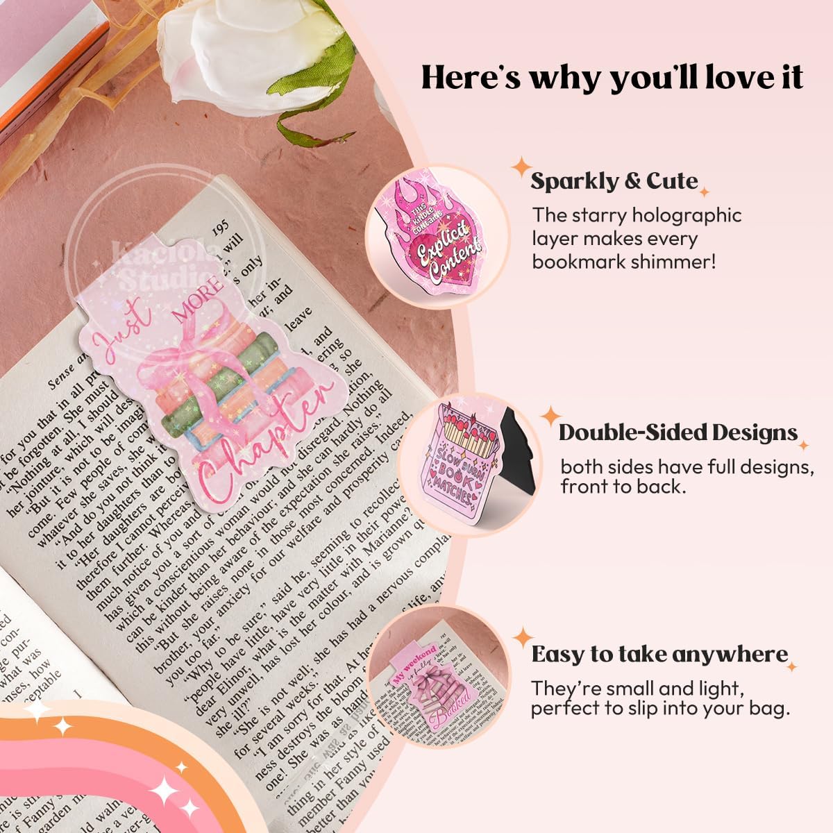 12PCS Glittery Magnetic Bookmarks for Women, Pink Booklovers Theme Funny Magnetic Bookmarks, Magnets Cute Book Marks for Book Lovers Gifts, Cute Gifts for Booklovers Reader Girls