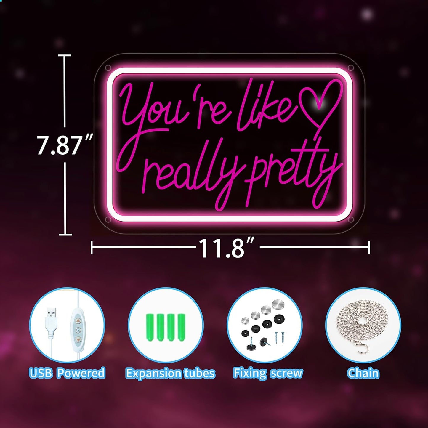 You're Like Really Pretty Neon Signs for Wall Decor, Neon Lights Signs for Bedroom Decor Birthday Gift for Teen Girls Led Neon Sign Pink Neon Sign for Salon, Home, Wedding, Party