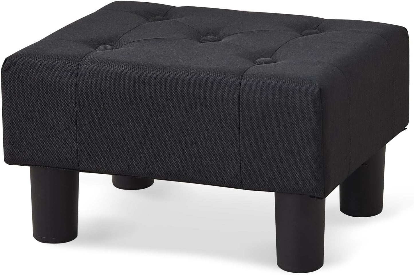 BRIAN & DANY Small Foot Stool, Linen Foot Stools with Legs, Stable Small Footstool for Living Room, Black