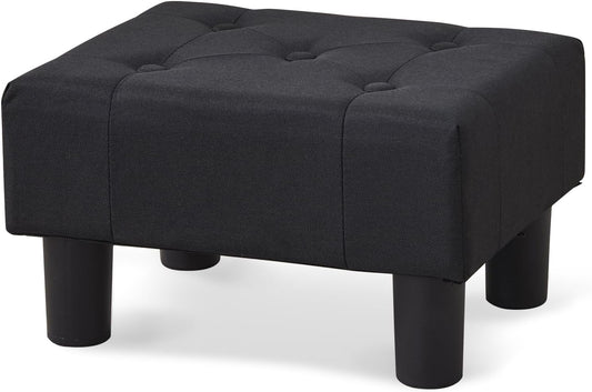 BRIAN & DANY Small Foot Stool, Linen Foot Stools with Legs, Stable Small Footstool for Living Room, Black