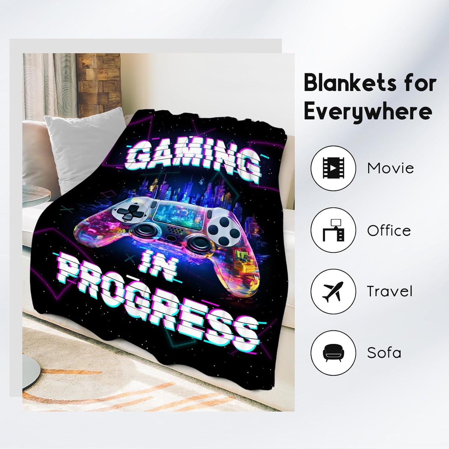 Blanket for Boys - Gaming Blankets for Teens Adults - Cool Gamer Gifts for Men - 60x80 Inches Cozy Fleece Throws
