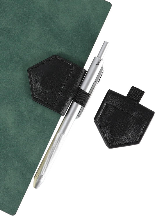 Magnetic Leather Bookmarks with Pen Holder Vegan Leather Book Marks Gifts for Reading Book Lovers Notebook Travelers (Black-2PC)