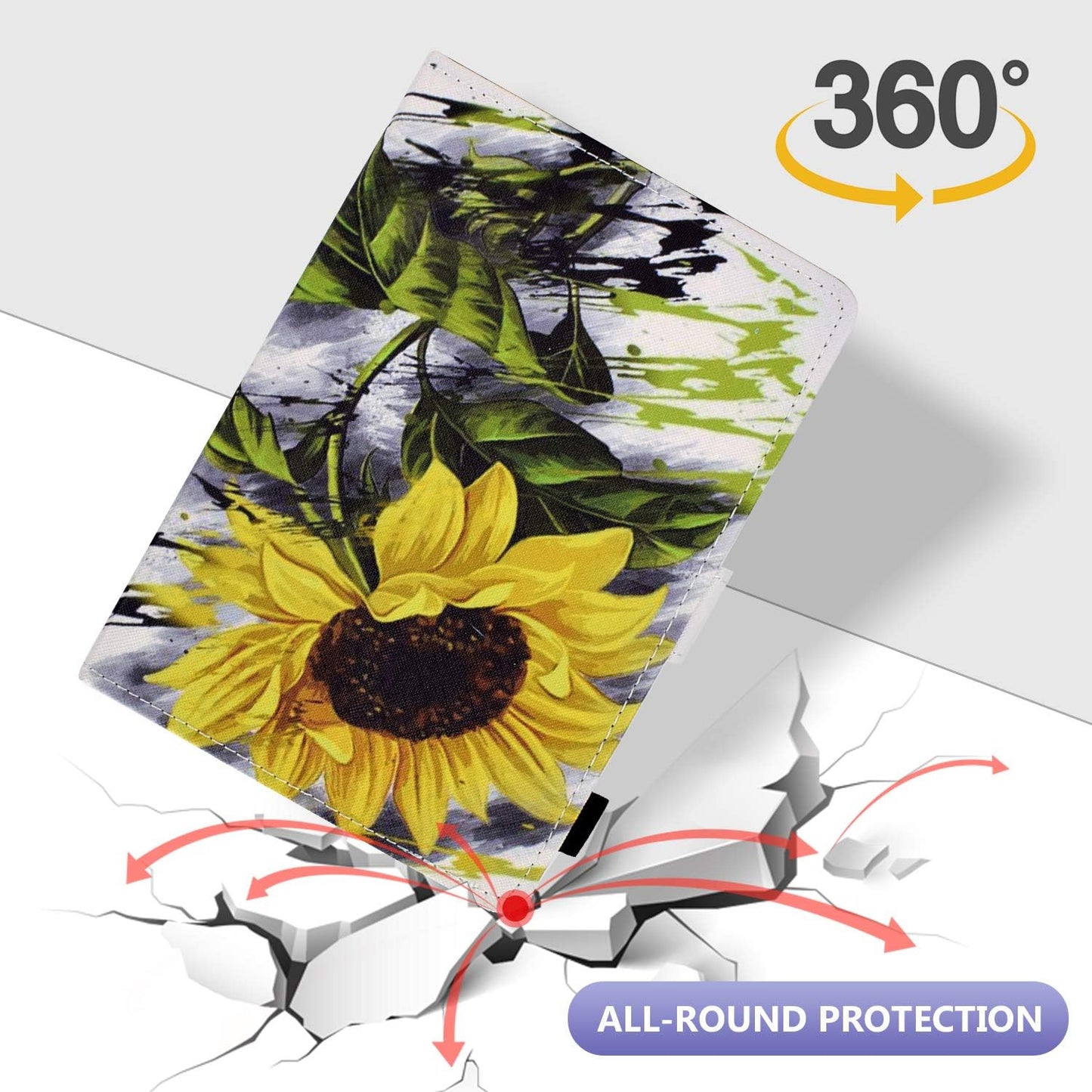 Dteck Universal Case for Android 11 12 13 Tablet/Samsung Galaxy Tab/Tab M8 /TCL/Blackview/HAOVM/NOVOJOY Android Tablet 8 8.0 8.3 8.4 Inch - Folio Cute Case with View Stand/Card Slots, Sunflower