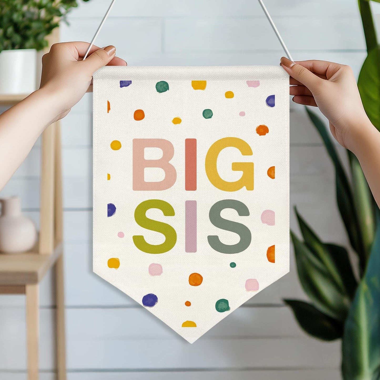 BIG SIS Wall Hanging Banner,Colorful Canvas Nursery Sign for Baby Girl, Little Sister Room Decor, Toddler Bedroom or Playroom Wall Hanging Poster, Lovely Gift for Newborn Girls or Big Sister Reveal 16x11inch(KD13)