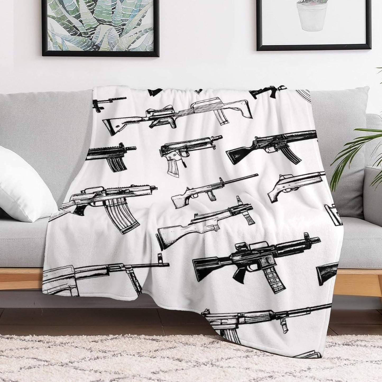 Guns Throw Blanket for Couch Bed Plush Cozy Fuzzy Flannel Blanket for All Season 50"x70"