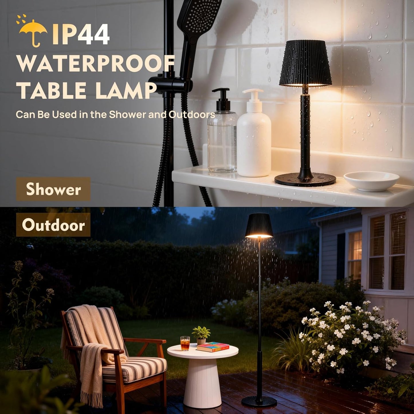 Modern LED Floor Lamp for Living Room, Tall Standing Lamp for Corner, Reading, Cordless, Rechargeable, Dimmable, Height Adjustable for Table, Desk, Outdoor, Patio, Bedroom, Black