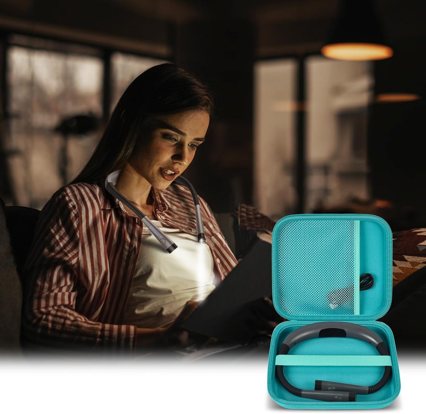 GWCASE Case Compatible with Glocusent/for Vekkia/for LITOM/for LEDGLE/for TAKKUI/for TSINGREE LED Neck Reading Light Book Light for Reading. Storage Carrying Holder for USB Cable (Box Only) -Green