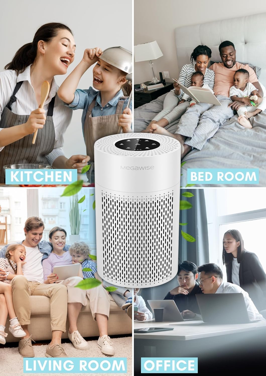 MEGAWISE 2025 Updated Version Smart Air Purifier for Home Large Room up to 1076ft², H13 True HEPA Filter with Smart Air Quality Sensor, Sleep Mode, Quiet for Smoke, Pets Hair, Odors, White