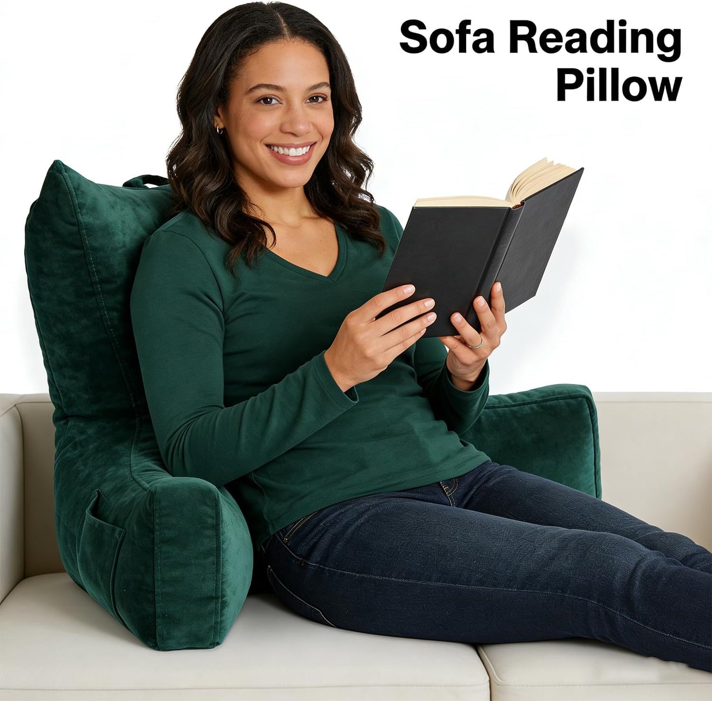 Neustern Reading Pillow for Sitting in Bed Adult, Back Pillow for Bed Shredded Memory Foam Chair Pillow with Arms and Pockets, Backrest and Support with Washable Cover for Watching TV/Gaming/Relaxing