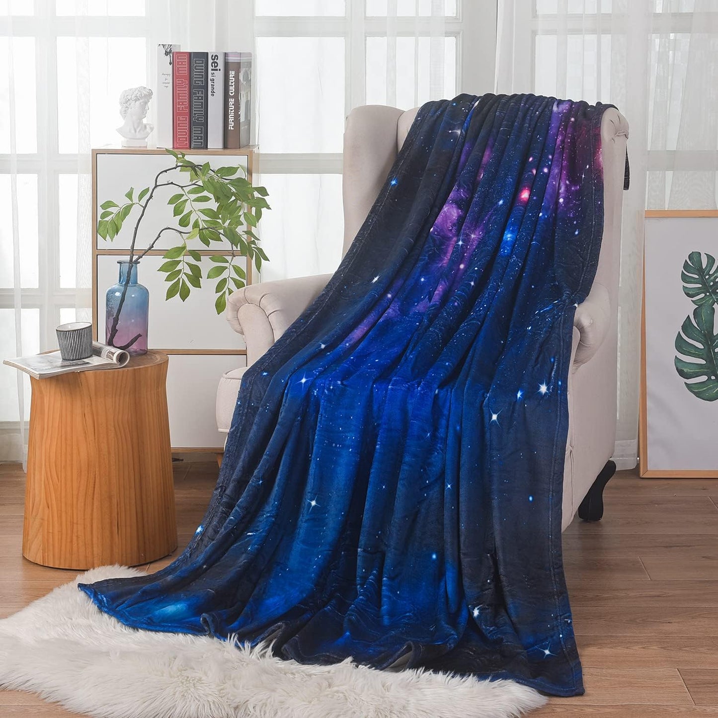 Galaxy Throw Blanket, Outer Space Universe Warm Fleece Blanket for Sofa Couch Bed, 60L x 50W inches, Purple Blue