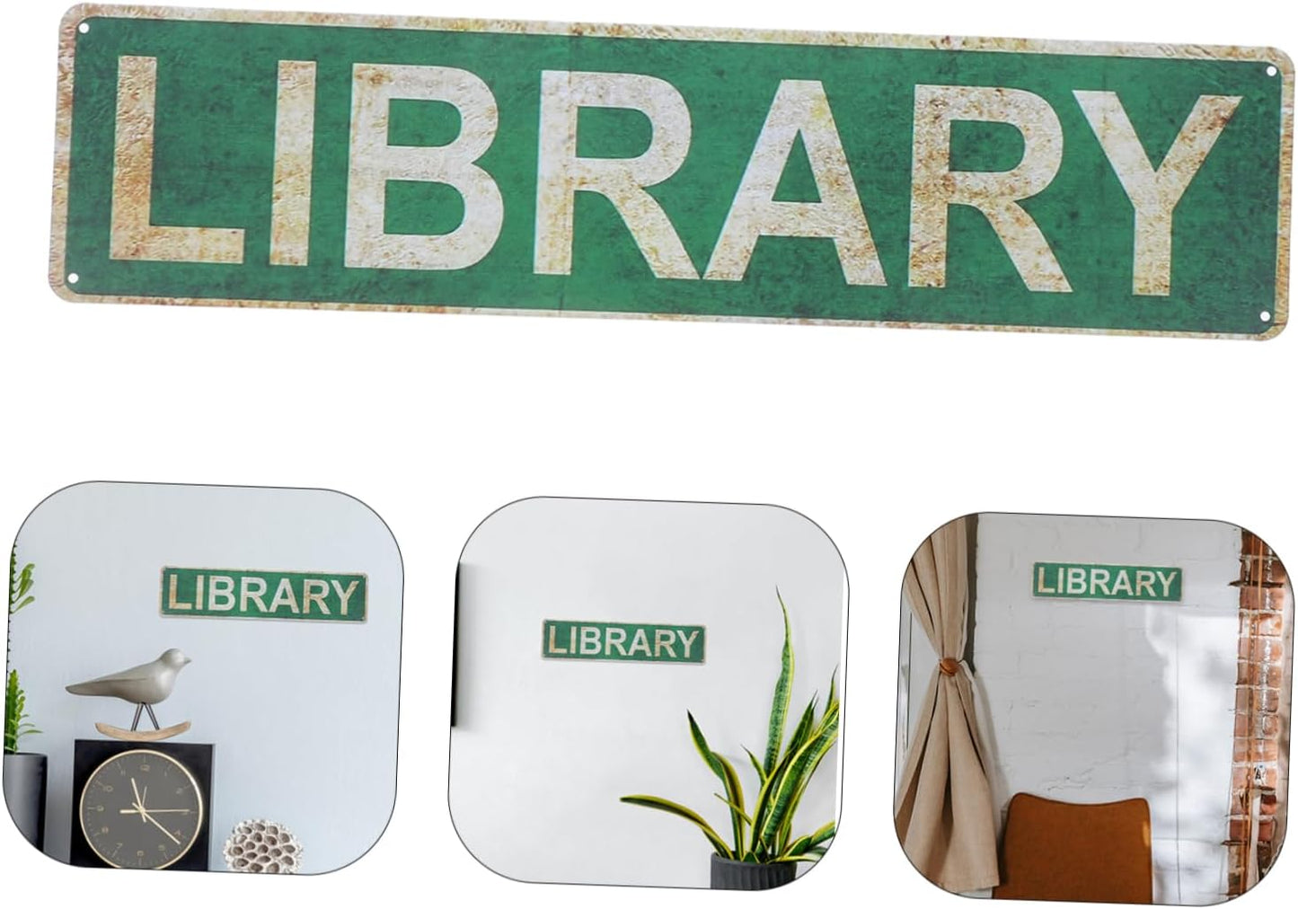 ERINGOGO Vintage Library Sign Plaque Rustic Tin Wall Art for Home and Office Decor Reading Room and Outdoor Book Decor for Book Lovers and Study Spaces