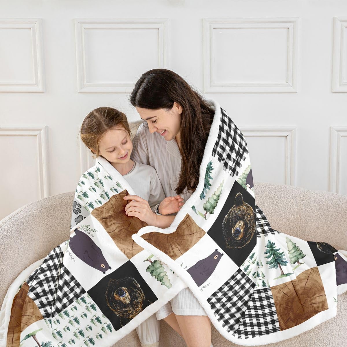 Erosebridal Kids Rustic Black & White Animal Print Throw Blanket, 50"X60", Microfiber with Sherpa, Easy Care, Perfect for Camping, Napping & Reading