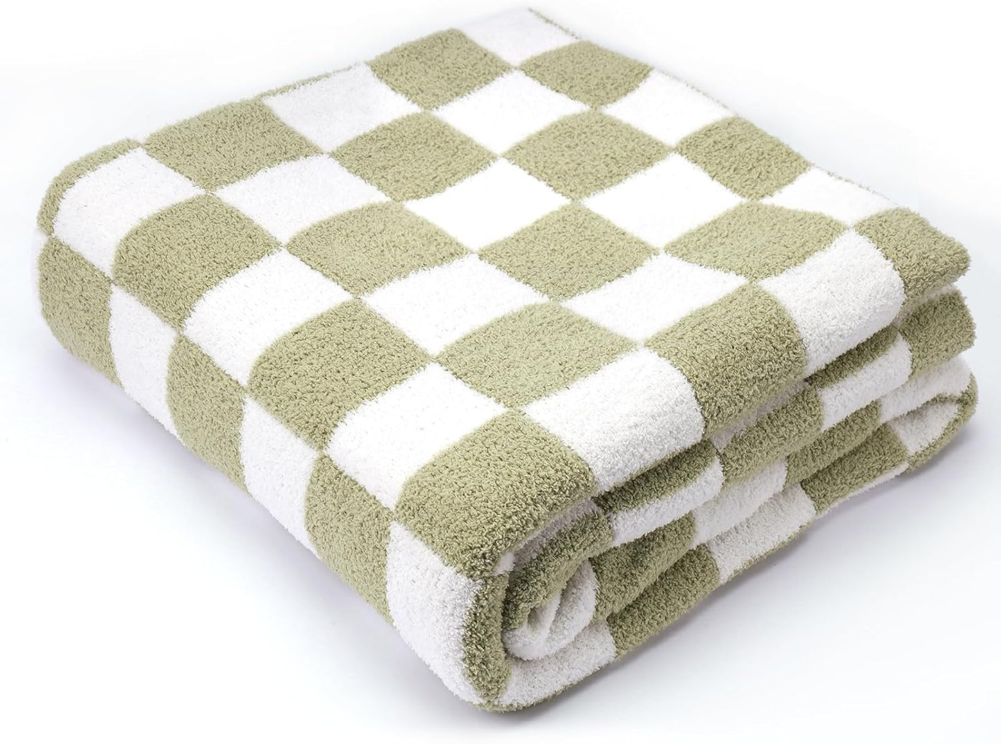 Cozy Knit Throw Blanket - Ultra Soft & Warm Checkerboard Grid Pattern Fluffy Polyester for Couch, Bed - Gift for Women, Mom, Daughter (50x60 in, Green)