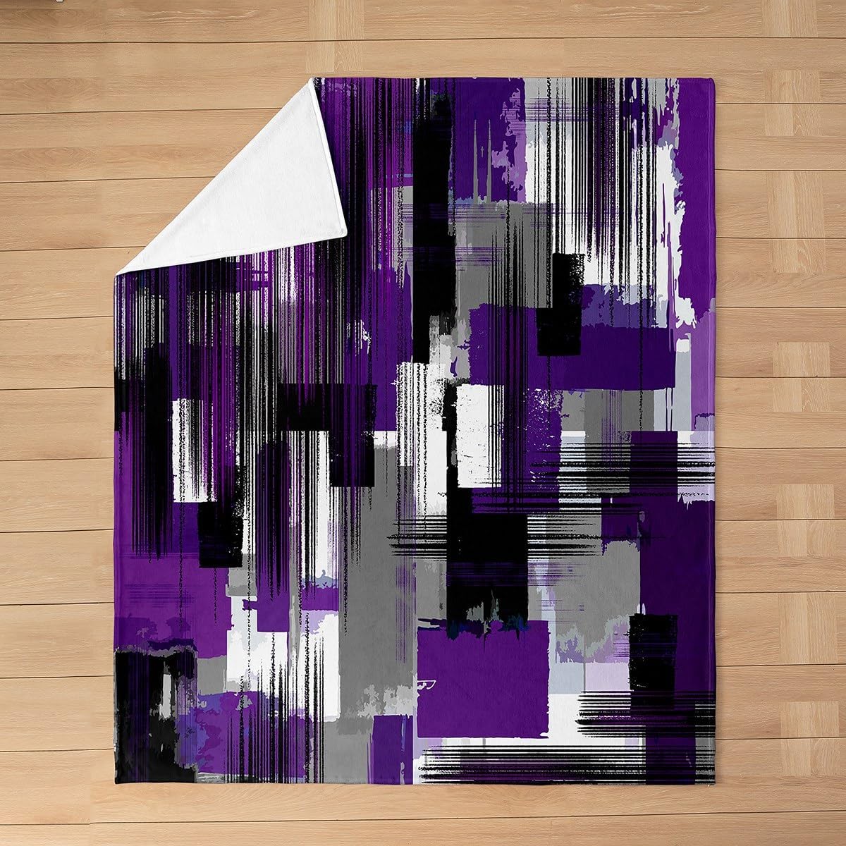 Feelyou Purple Grey Black Blanket Twin 60"x80" Abstract Stripes Plush Throw Blanket, for Kids Boys Girls Decor Stripe Line Flannel Fleece Blanket Microfiber Modern Art