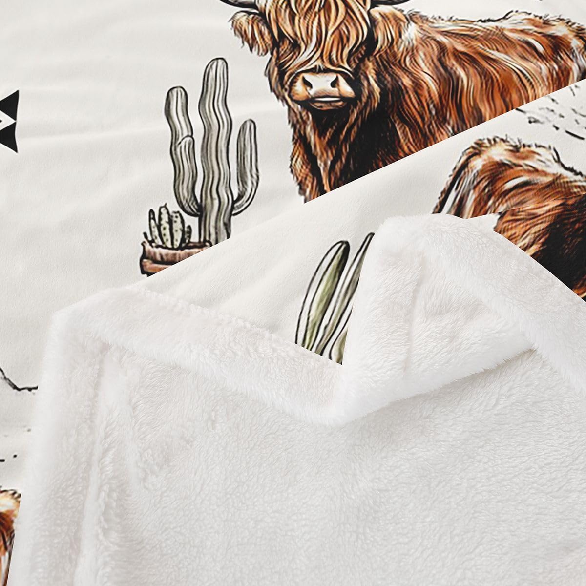 Feelyou Highland Cow Sherpa Throw Blanket for Couch Aztec Super Soft Cozy Fleece Western Decor Blanket for Winter, Plush Throw Cowgirl Throw 50"x60" All Season