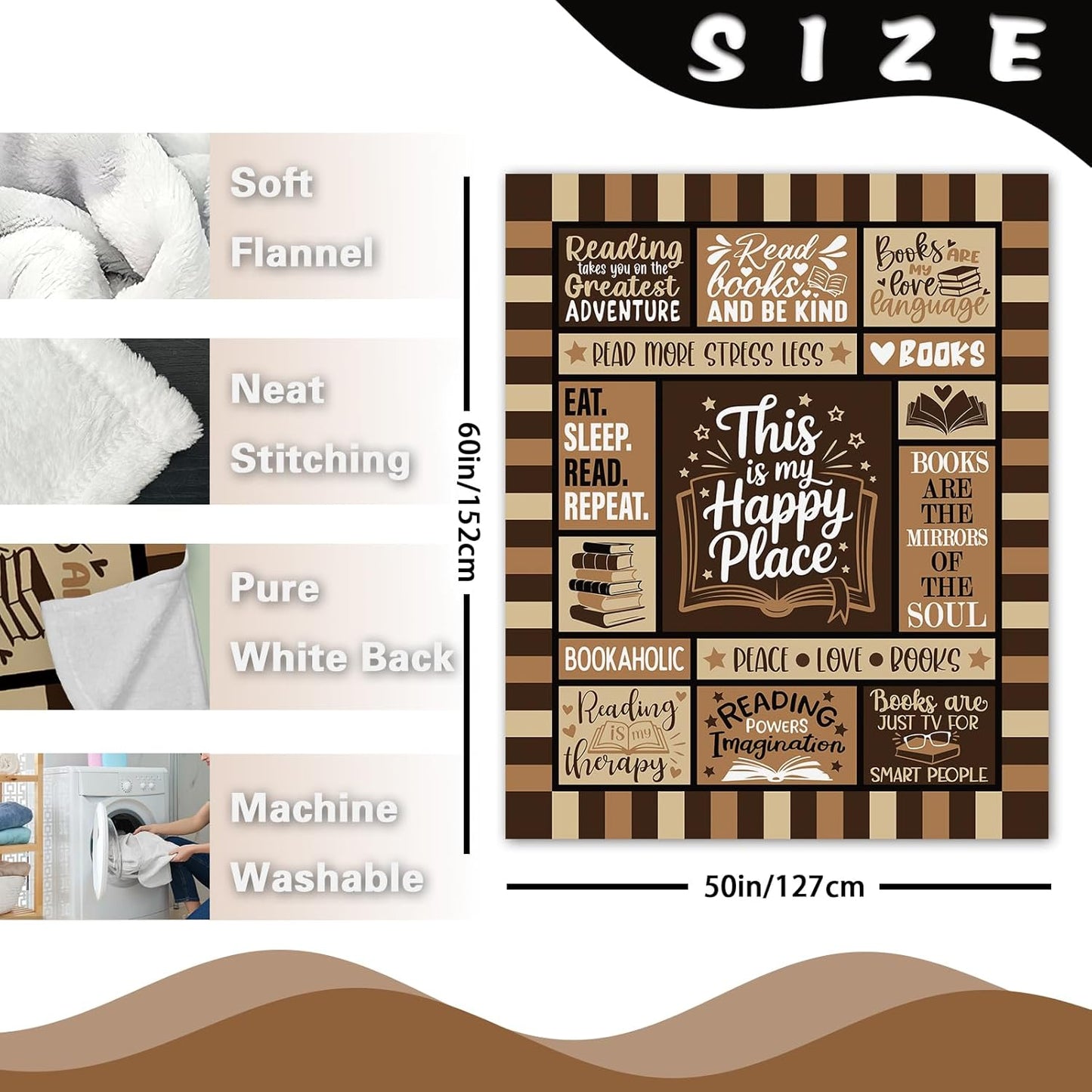 Book Lovers Gifts Flannel Throw Blanket, This is My Happy Place Gift for Reader, Reading Birthday Ideas, Book Club Librarian Blanket for Bookworm Bookish 50"x60"