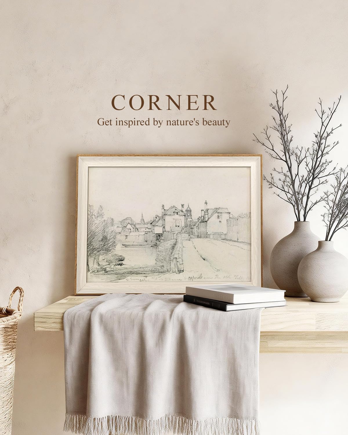 VIYYIEA Wide Framed Oxford Folly Bridge Sketch | Vintage Pencil Drawing Art | Academic & Classical Aesthetic | Professional Wall Decor for Home Office, Study, Library | 12x16 Inch