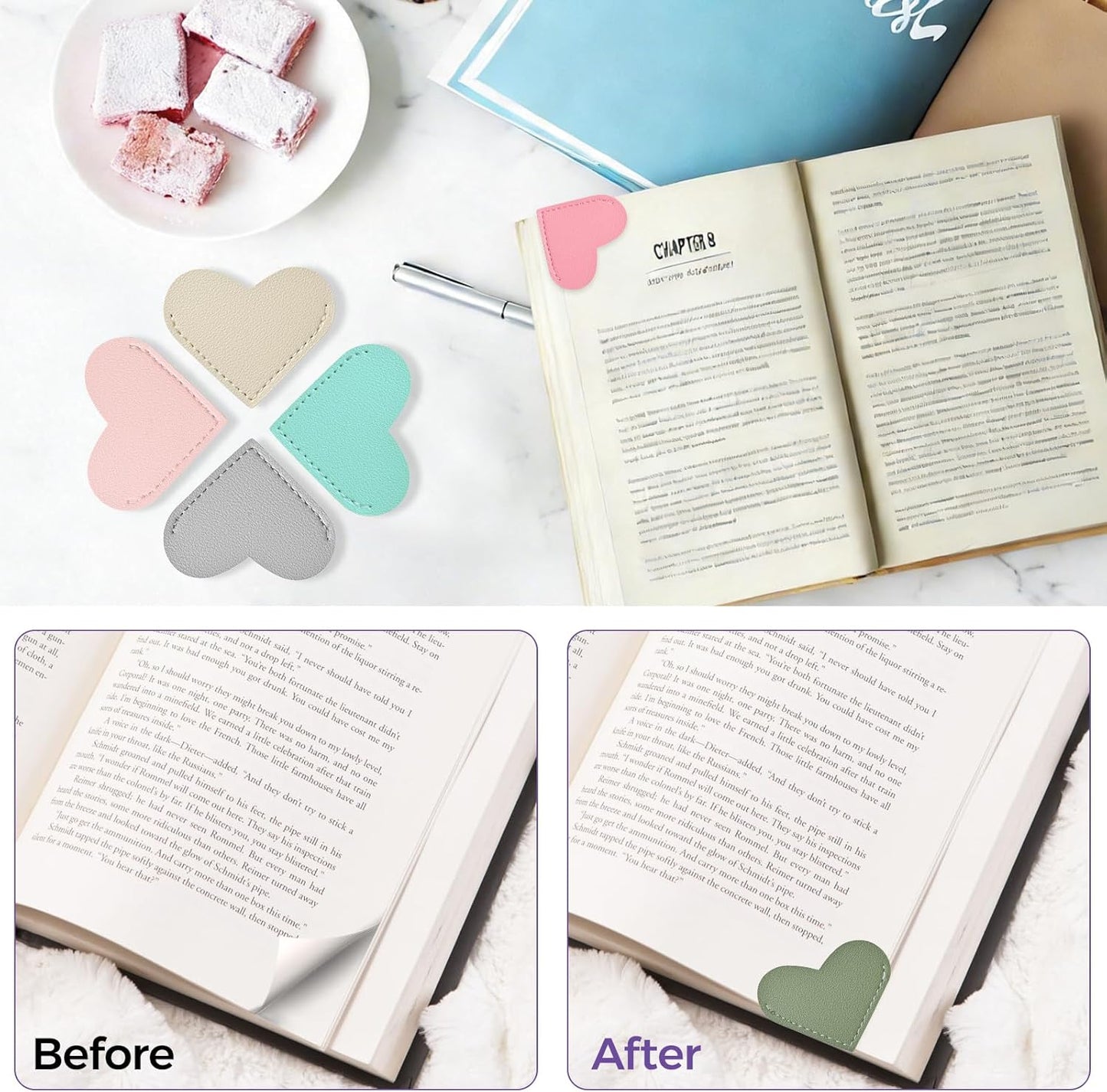 30 Pcs Leather Heart Bookmarks for Women, Cute Book Marks for Reading, Ideal Gift for Home, Office, School Reading Supplies(15 Colors)
