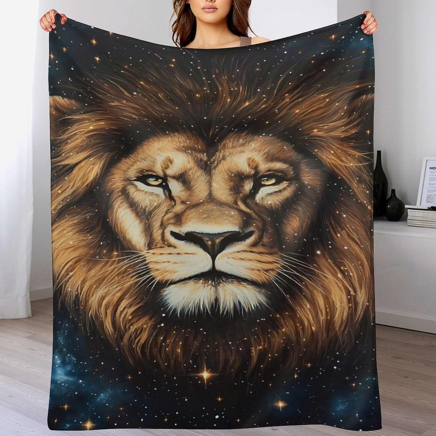 Gold Galaxy Lion Throw Blanket for Couch Bed Plush Cozy Fuzzy Flannel Blanket for All Season 30"x50"