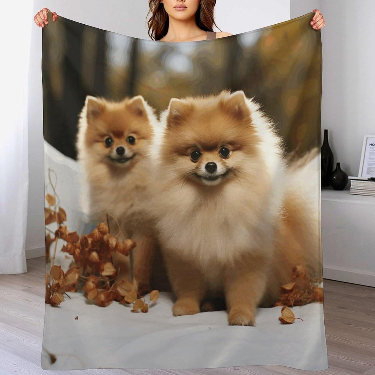 Cute Pomeranian Throw Blanket for Couch Super Soft Warm Lightweight Throw Blankets Cozy Flannel Bed Blanket Cute Decorative Blankets for All Seasons Home Decor Gift 50"*60"（130 * 150cm）