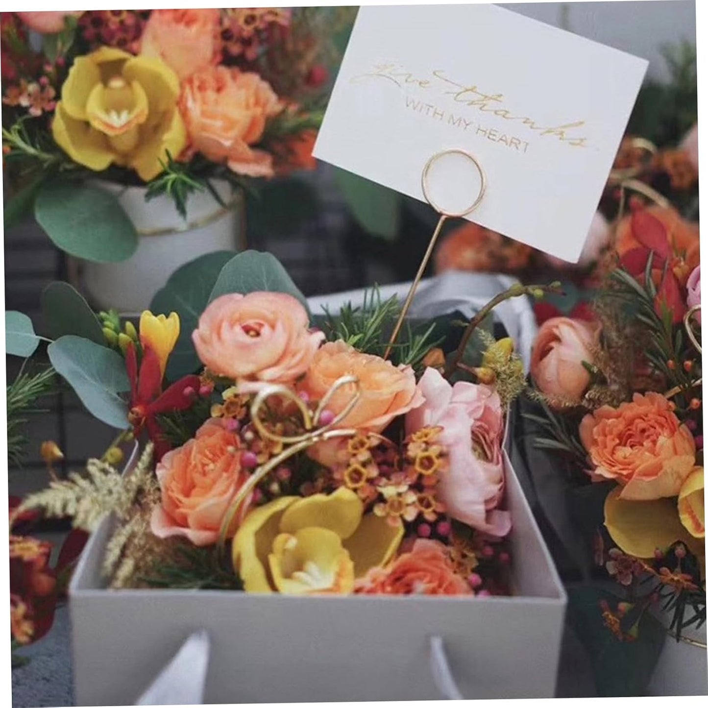 Metal Floral Place Card Holder, Photo Picture Memo Card Holder Clip, Gold Sticks Flower Picks Clips for Flower Arrangements, Wedding and Birthday Party