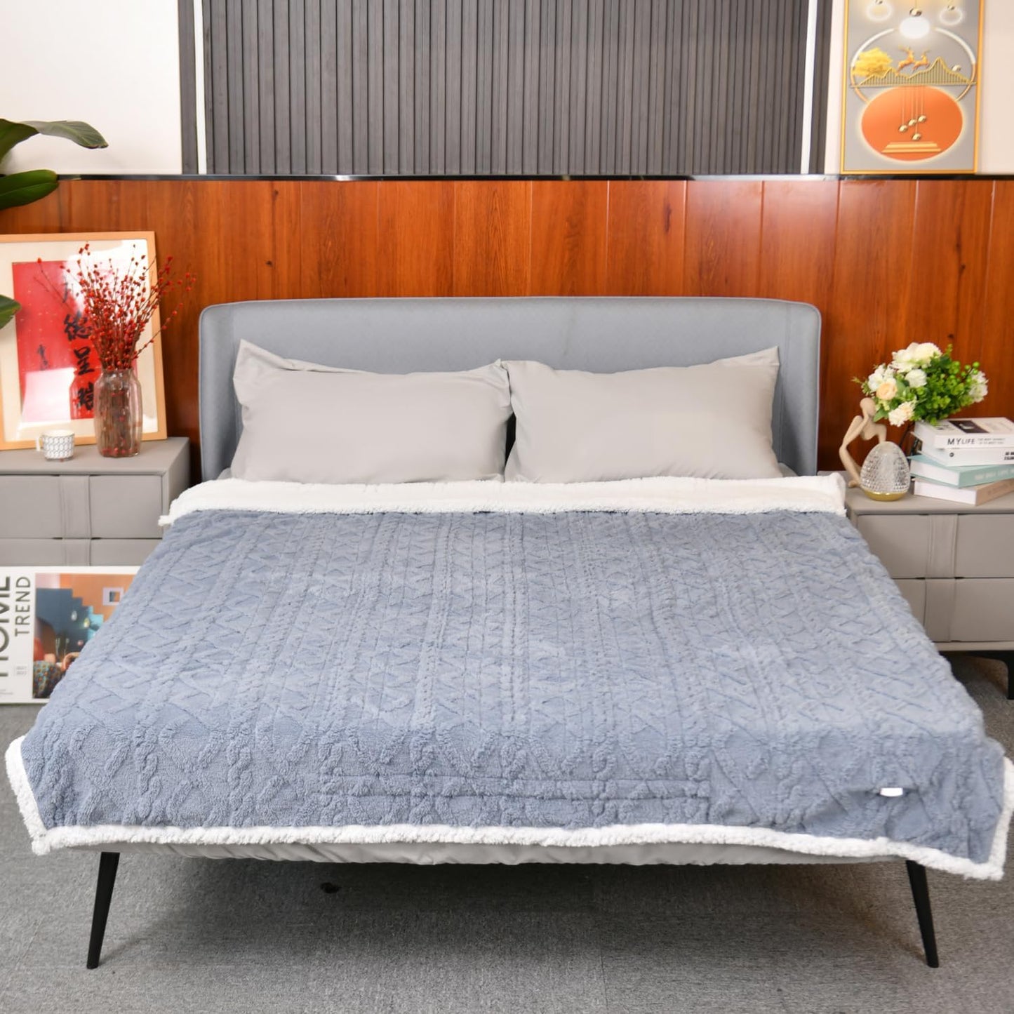MERRYLIFE Heated Blanket Cozy Soft Electric Blanket with 4 Heating Levels&8 Hours Auto Off Overheat Protection Machine Washable UL&FCC Certification Use for Home Couch (Grey Blue,50" 60")