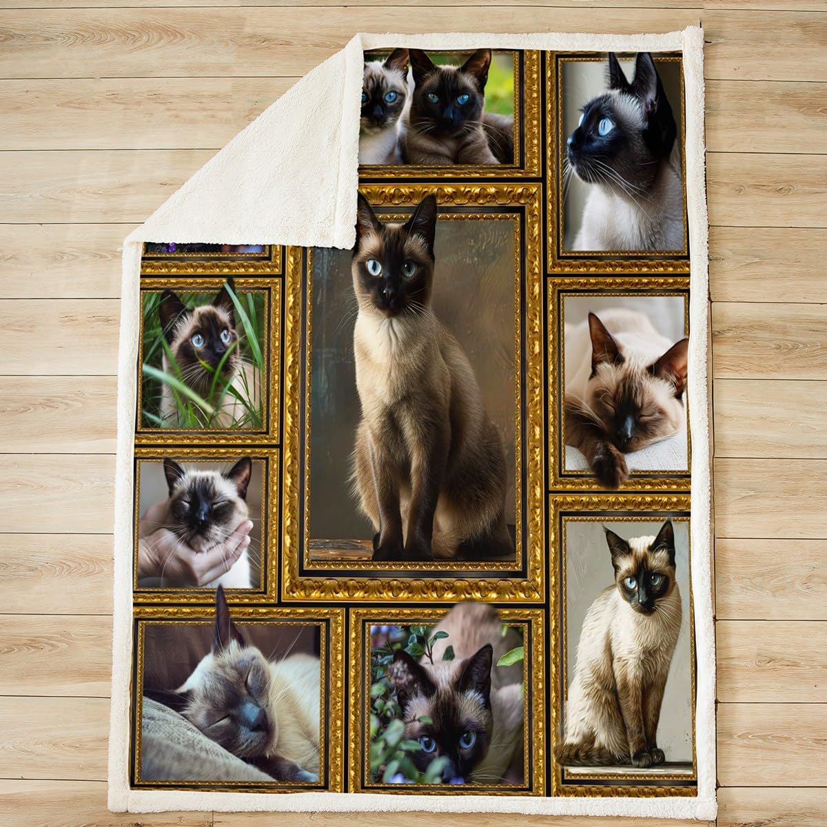 Feelyou Siamese Fleece Throw Blanket for Bed Sofa Couch Cute Cat Plush Blanket Throw 50"x60" Kawaii Kitten Sherpa Blanket Gift for Siamese Lover Fuzzy Blanket Flannal Blanket