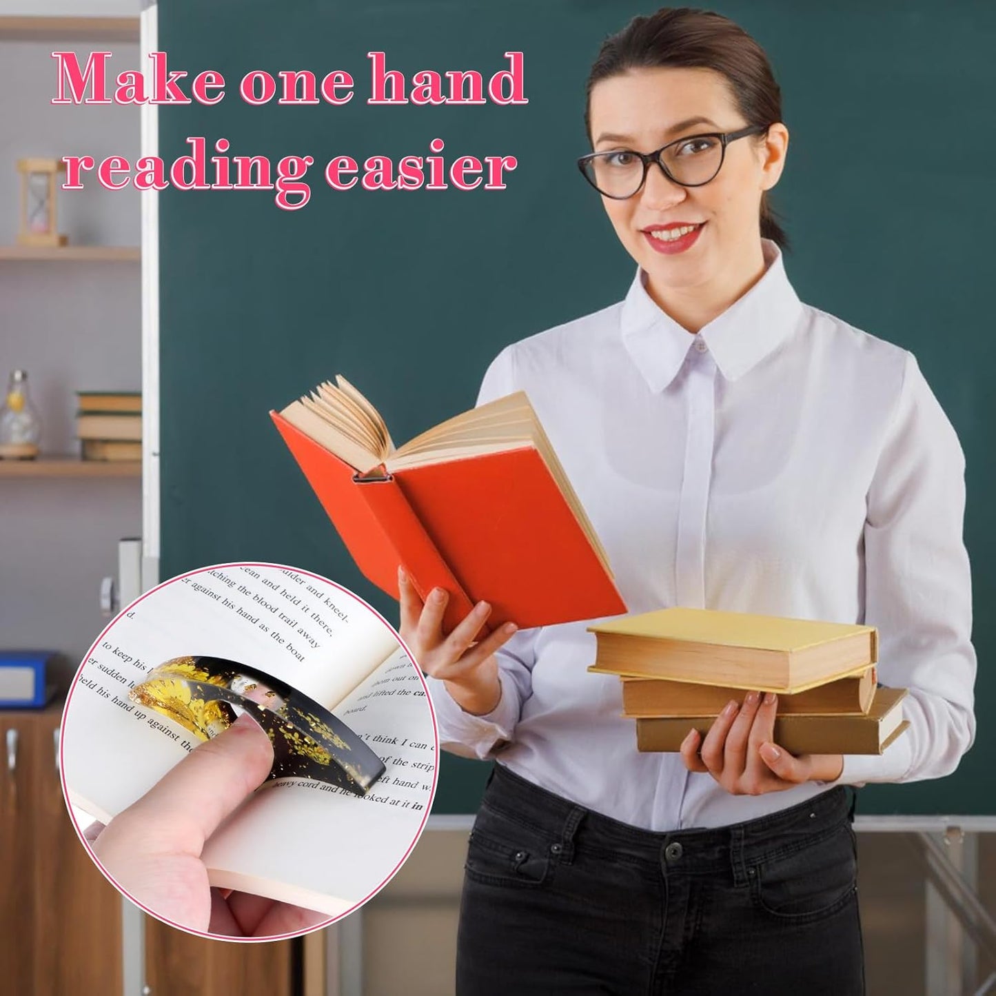 Cobee 4 Pcs Dried Flower Page Holders, Handcraft Thumb Ring Resin Bookmarks, Floral Opener Cute Reading Accessories Gift for Book Lovers