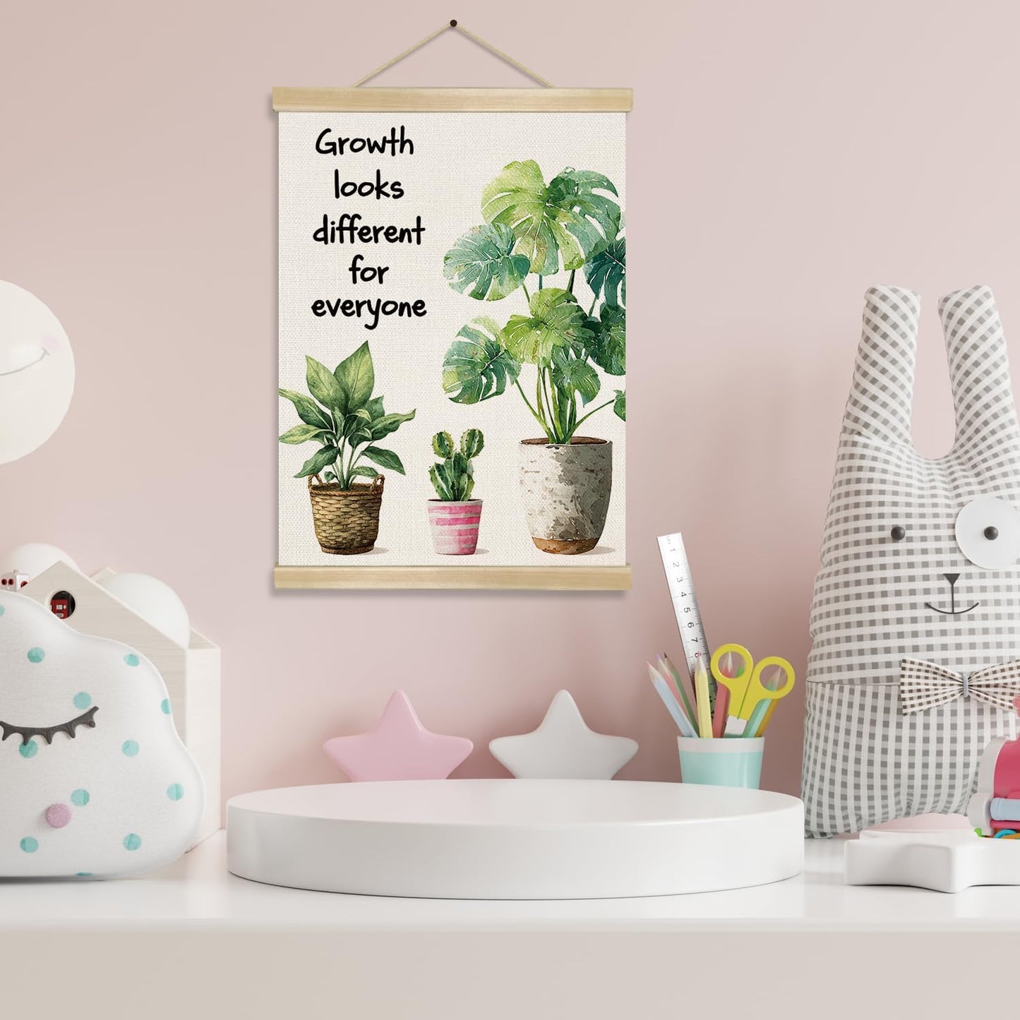 Mental Health Poster Hanger Frame for Therapy Counseling Office, Motivational Inspirational Wall Art Decor for Bedroom Classroom Nursery, Growth Looks Different for Everyone Linen Posters18.5x14inch (Green-Growth04)