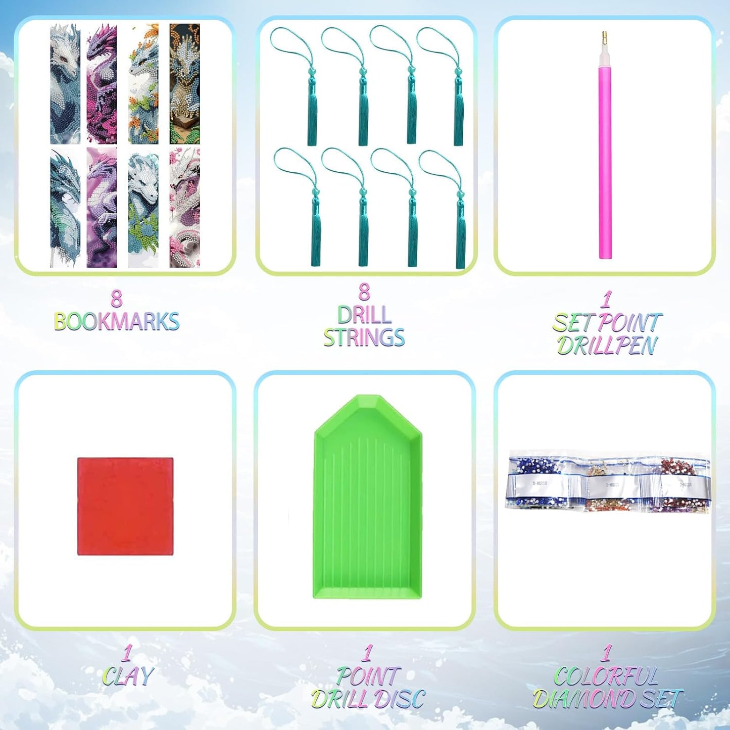 beinkmake 8Pcs Dragon Diamond Art Bookmarks Books Diamond DIY Painting Bookmarks Anime Dragons Rhinestones Beaded Acrylic Tassel Bookmark for Adult Beginner Crafts