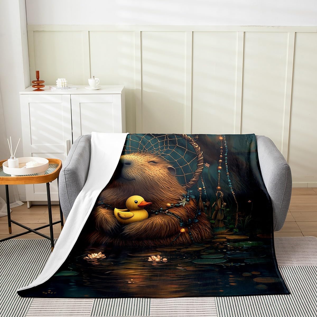 Erosebridal Capybara Blanket Dreamcatcher Throw Blanket Throw 50x60 Yellow Duck Fleece Blanket Nautical Sea Animals Fuzzy Blanket Exotic Bohemian Decor