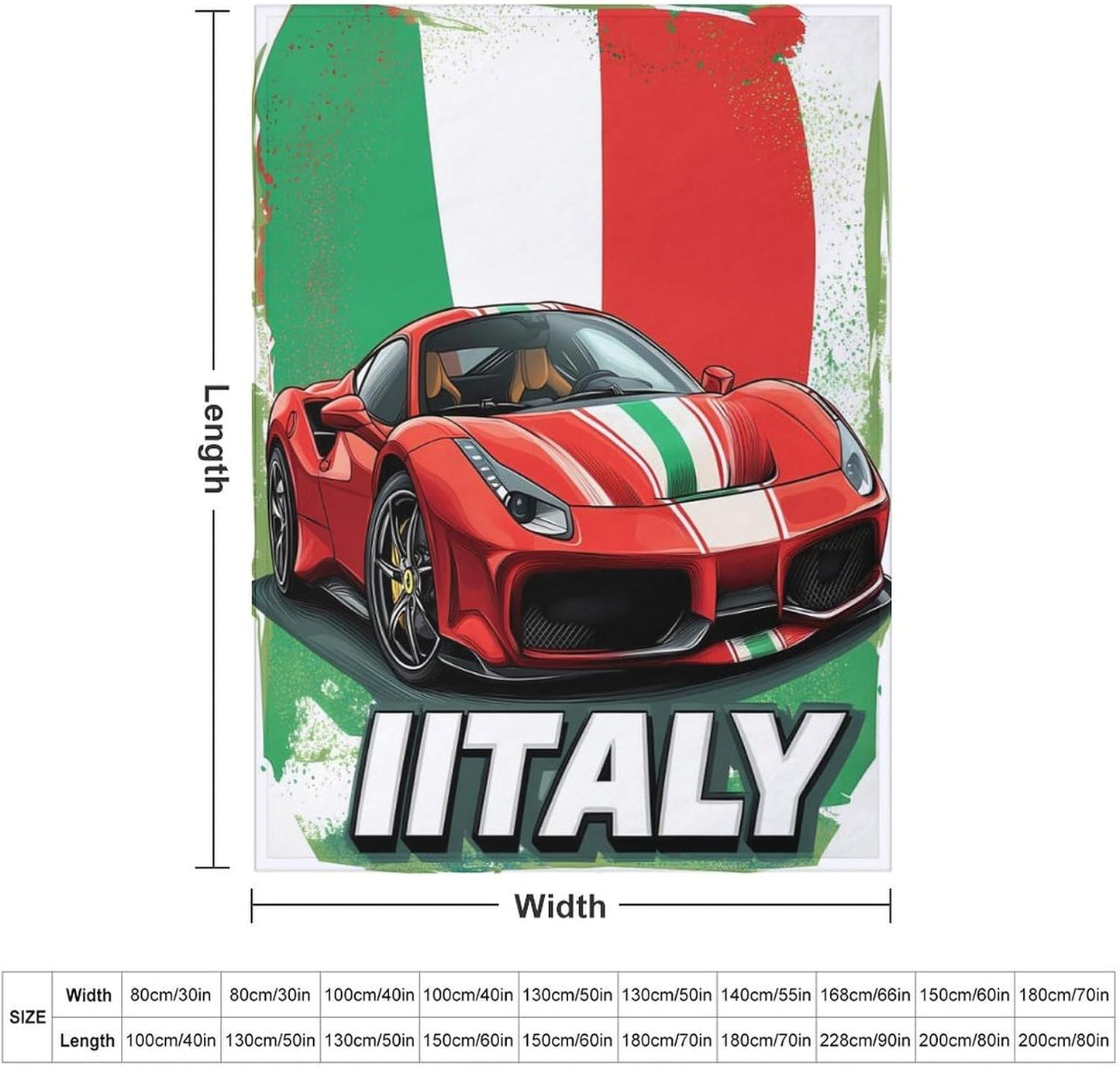 Funny Italian Sportscar Throw Blanket for Couch Bed Plush Cozy Fuzzy Flannel Blanket for All Season 66"x90"