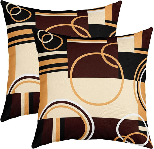 Modern Geometric Throw Pillow Covers 20x20Inch Set of 2 Brown Black Stripes Cushion Covers For Lumbar Support Bedroom Retro Circle Swirls Pillow Covers Abstract Texture Decorative Accent Pillow Cases