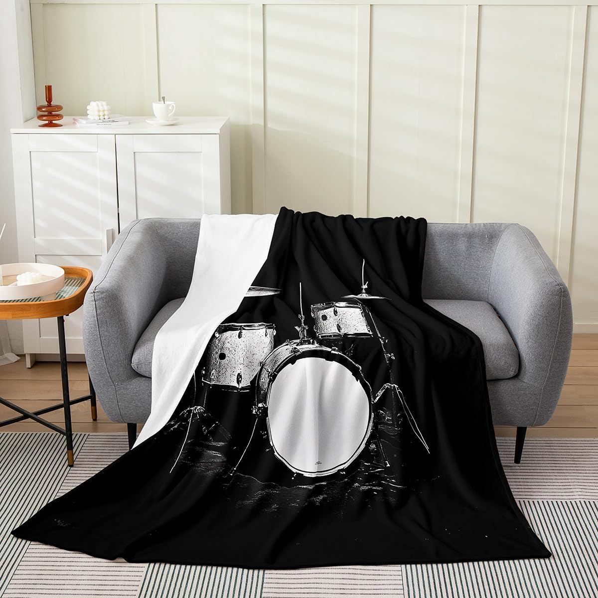 Erosebridal Drum Set Fleece Blanket,Musical Instrument Throw Blanket Throw 50x60 Inch for Bedroom Living Room Sofa Couch,Hip Hop Music Bed Blankets,Music Lovers Flannel Blankets