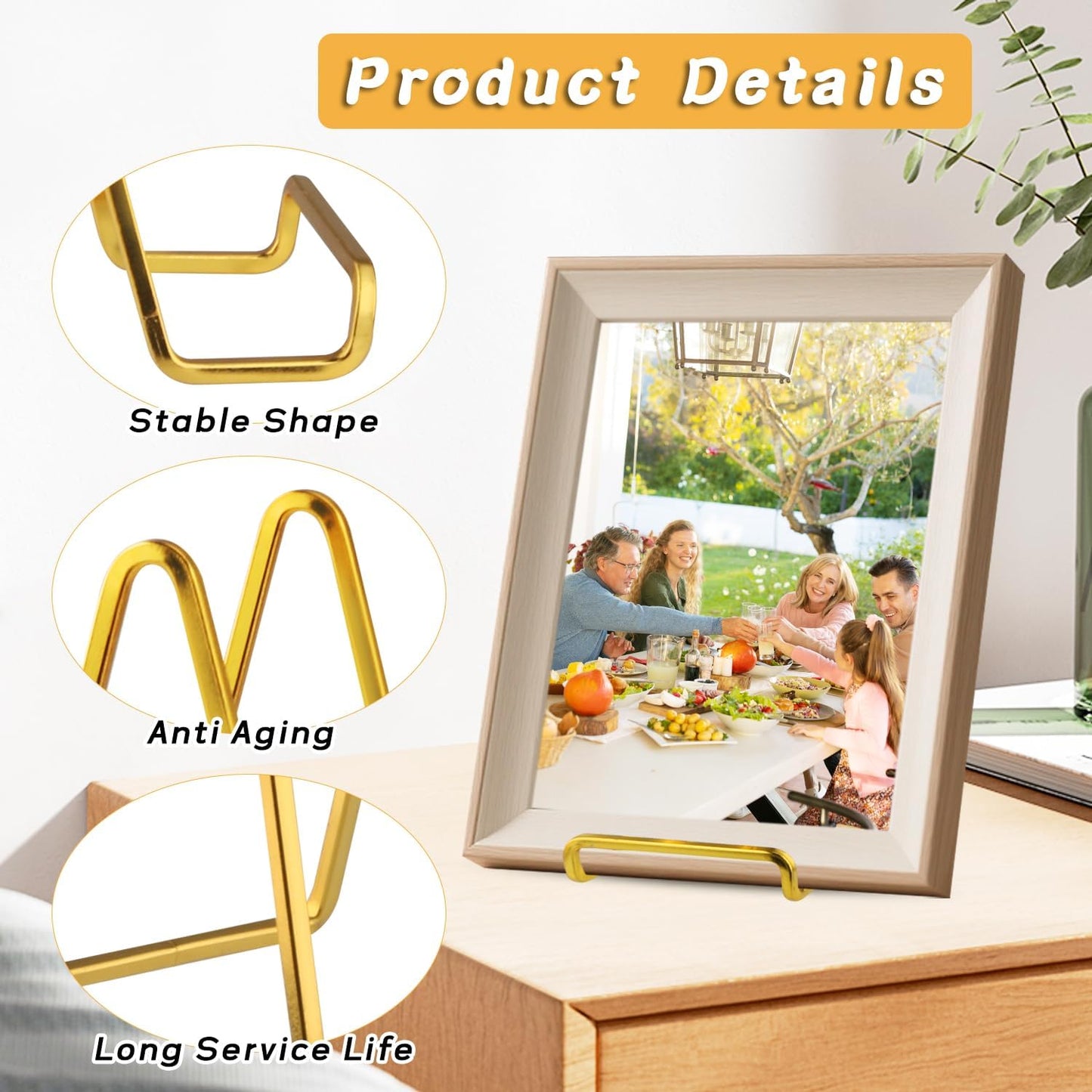 4 Pcs 6 inch Picture Stands Metal Plate Holder Frame Display Stand Photo for Picture Decorative Plate Book Art Decor - Gold
