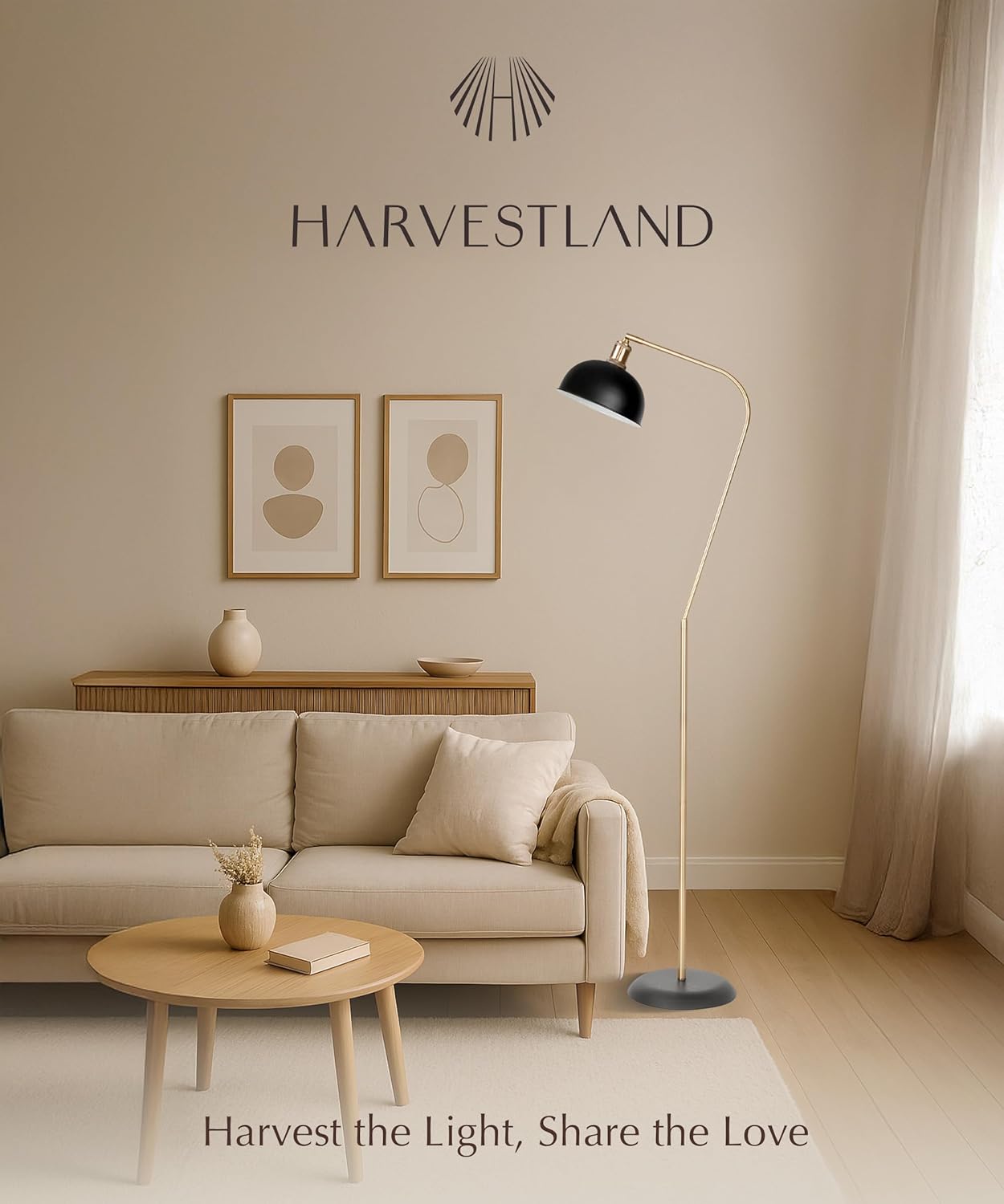 HarvestLand Halo Brass Floor Lamp Standing Reading Lamps Solid Base, Reading Lamp for Living Room, Bedside Table or Over Chair Use, Reading Light Standing Lamp, Adjustable Pharmacy Floor Lamp- Black