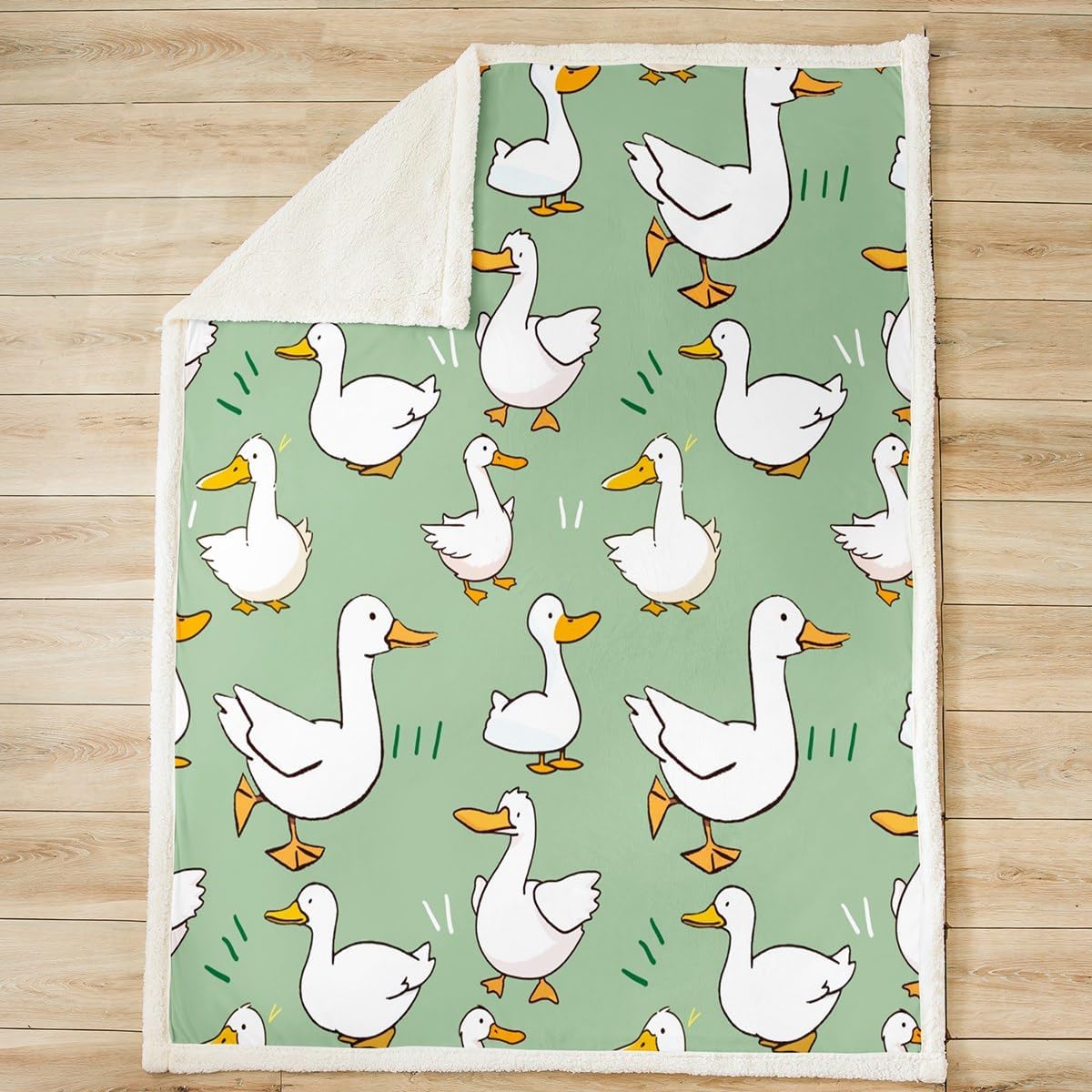 Cartoon Duck Throws Blanket,Cute Farmhouse Livestock Animal Sherpa Blanket for Girls Teens, Lovely Green Natural Themed Microfiber Fleece Blanket Room Decor, Throw Size (50 x 60 Inch)