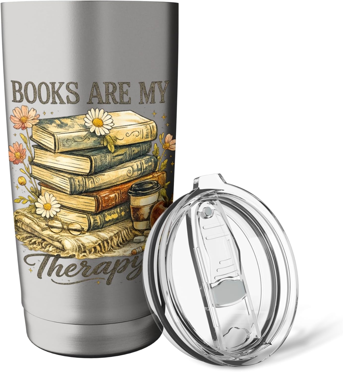 Books Are My Therapy Vintage Book Lover Aesthetic Stainless Steel Insulated Tumbler