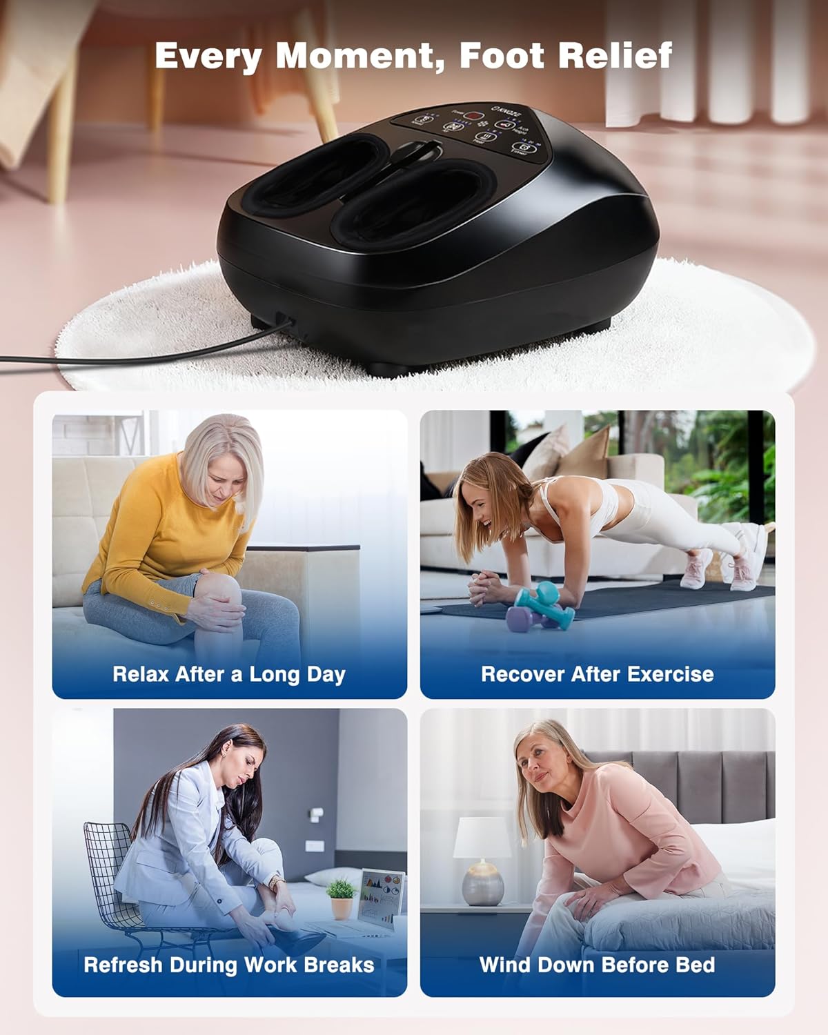 KNQZE Shiatsu Foot Massager with Heat and Remote, 2026 Upgraded Lift-Arch Design, 3D Deep Kneading, Relief for Plantar Fasciitis and Foot Pain, Fits Up to Men Size 14, Ideal Gift for Mom Women Men