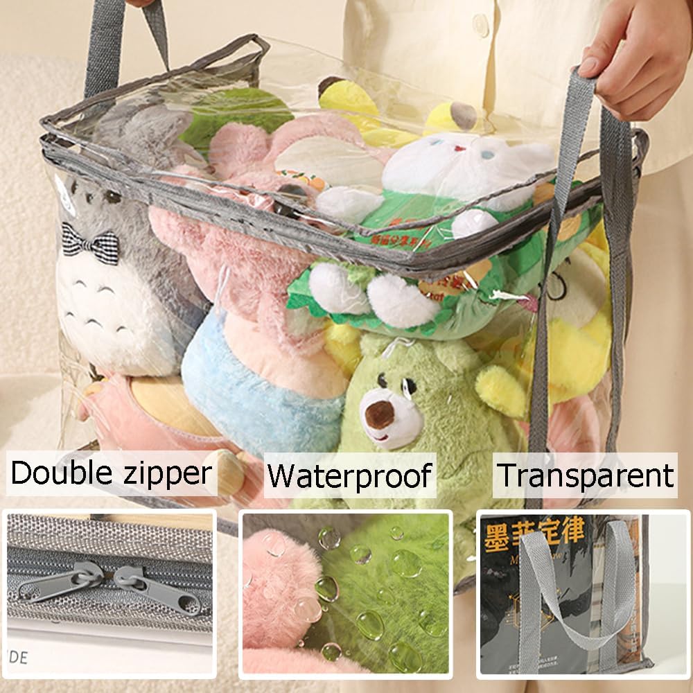 Waterproof Clear Zippered Organizers Largesize,Moving Storage Bags with Reinforced Handles,Closet Organizers and Storage Container for Book DVD Blu Ray Disc Clothing,15''x12.5''x9.5''