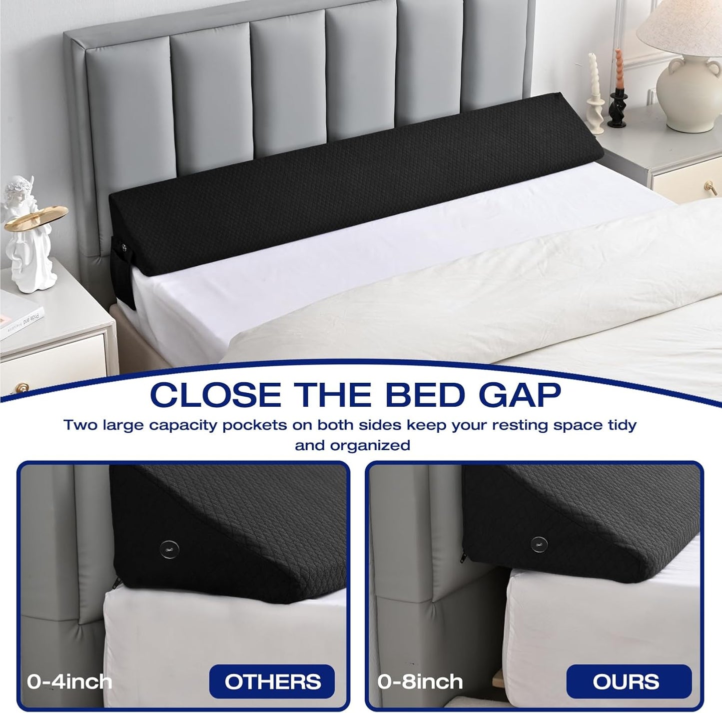 Queen Bed Wedge Pillow for Bed Headboard Gap Filler Light Grey Long Triangle Corner Nora Pillows,Dense Foam,Avoid Things Drops,Between Queen Mattress and Frames,Upraise Pillow for Sleeping
