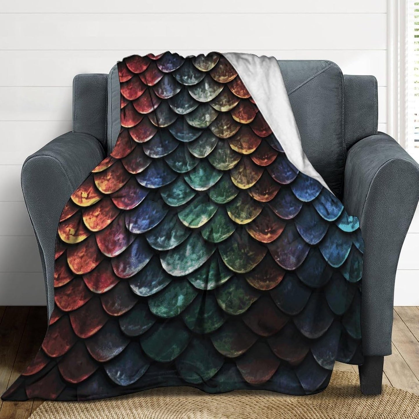 Dragon Scale Throw Blanket for Couch Super Soft Warm Lightweight Throw Blankets Cozy Flannel Bed Blanket Cute Decorative Blankets for All Seasons Home Decor Gift 30"*40"（76 * 100cm）