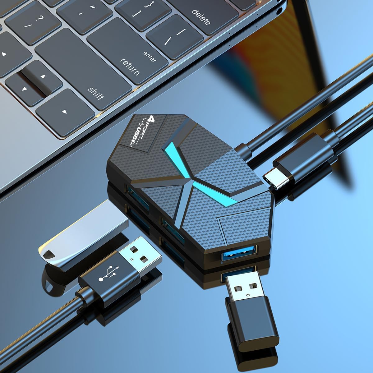 USB 3.0 Hub, 4-Port USB Hub, USB Splitter, USB Extender with Power Port for Laptop, PC, Xbox, Gamepad,Flash Drive, HDD, Console, Printer, Camera,Keyborad, Mouse,USB Fan