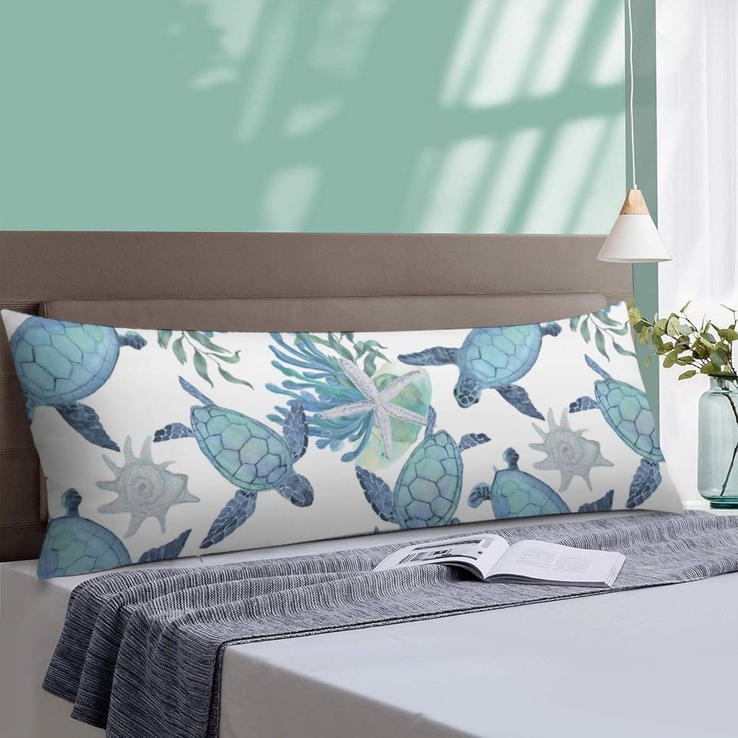 Sea Turtle Body Pillow Cover with Zipper Line Turtles Starfish and Coral Long Body Pillowcase Ocean Animal Reptile Tortoise Full Pillow Case Decorative for Couch Room Bedroom 20x54